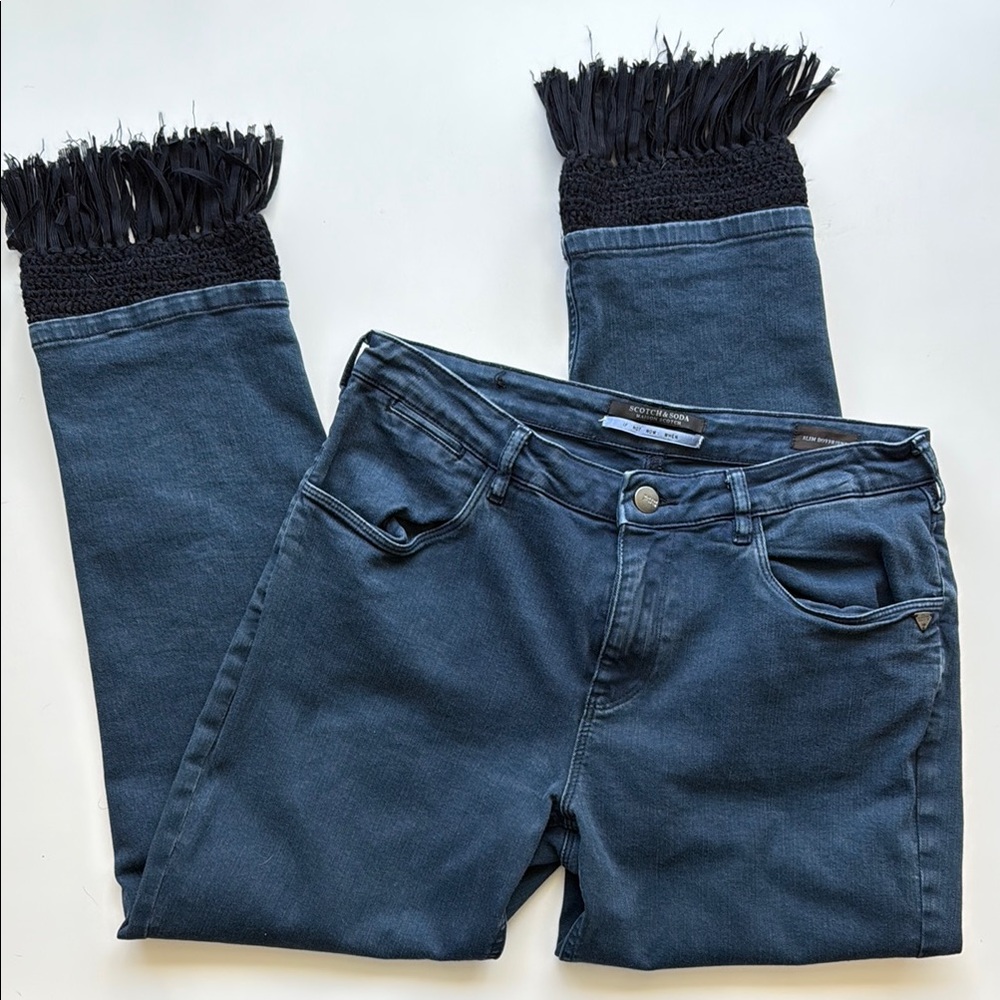 Slim Boyfriend Scotch & Soda Jeans Crochet Fringe Cuffs Size 8